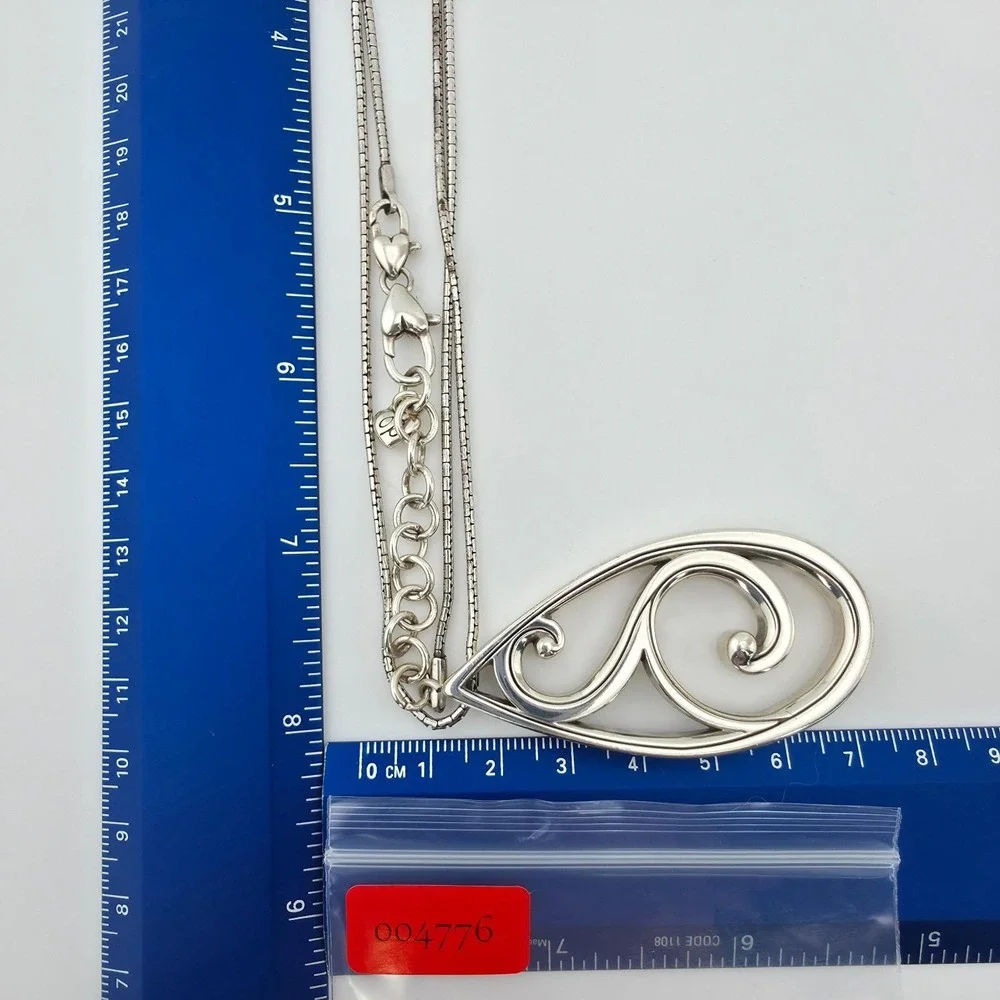 BRIGHTON 'Twinkle Loop' Necklace Swirl Openwork Round Box Chain Silver Plate 32